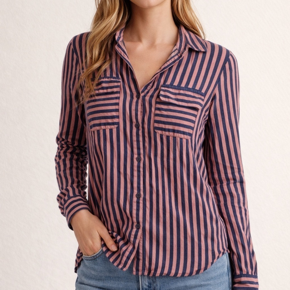Express Pink and Blue Striped Button-Down Shirt